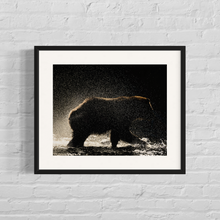 Load image into Gallery viewer, Framed Silhouette image of a grizzly bear shaking water off its body

