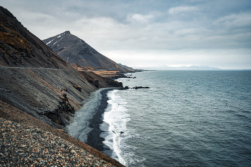 icelandic view of mountains and beaches